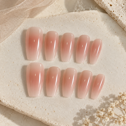 NailZagreb Milky Pink Ombre Press On Nails | Glossy Nude Gradient Nails | Clean Girl Minimal Nails | Short Coffin Press On Nails