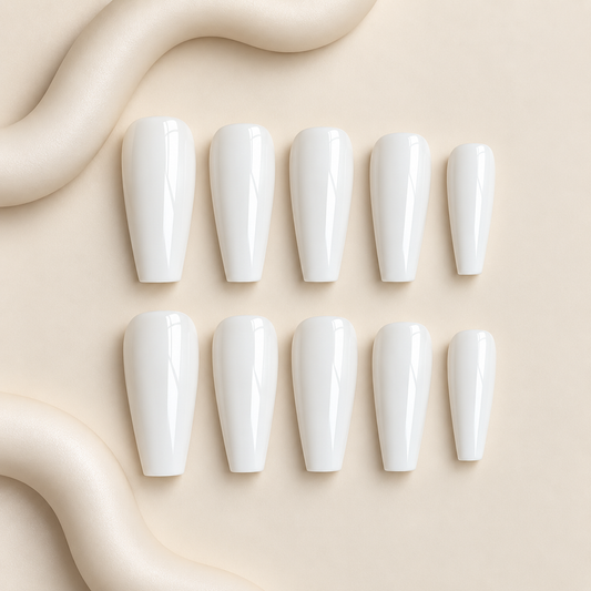 NailZagreb Glossy Milky White Coffin Press On Nails for Clean Minimal Style