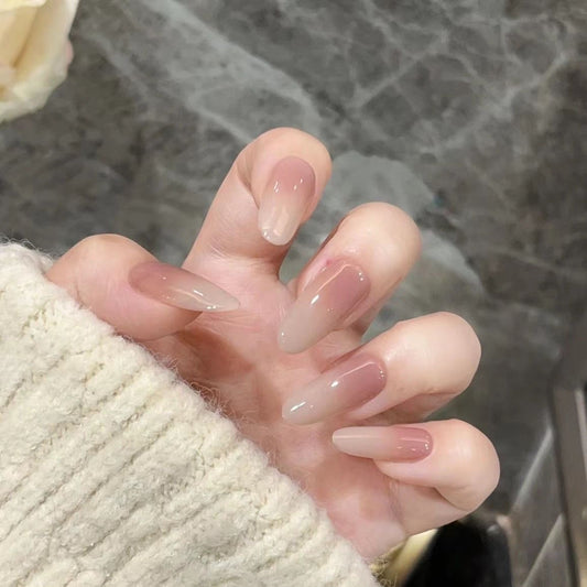 NailZagreb Milky White Ombre Almond Press On Nails for Elegant Everyday Minimalist Looks