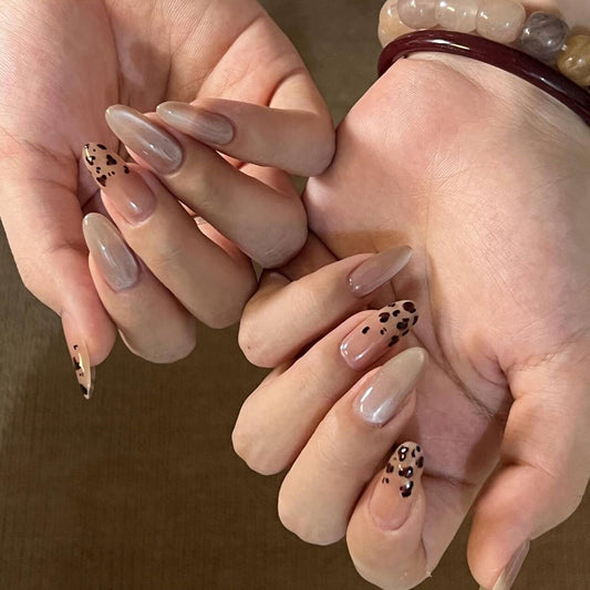 NailZagreb Leopard French Tip Press On Nails with Smoky Gray Glossy Design
