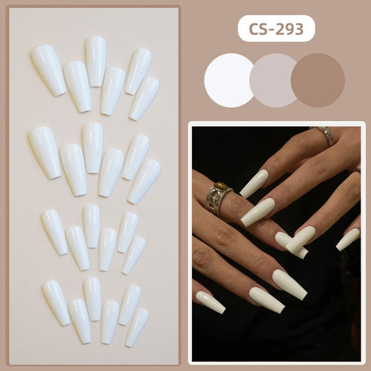NailZagreb Glossy Milky White Coffin Press On Nails for Clean Minimal Style