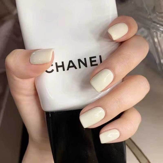 NailZagreb Luxury Milky White Press On Nails Glossy Minimal Short Square Handmade Nail Set