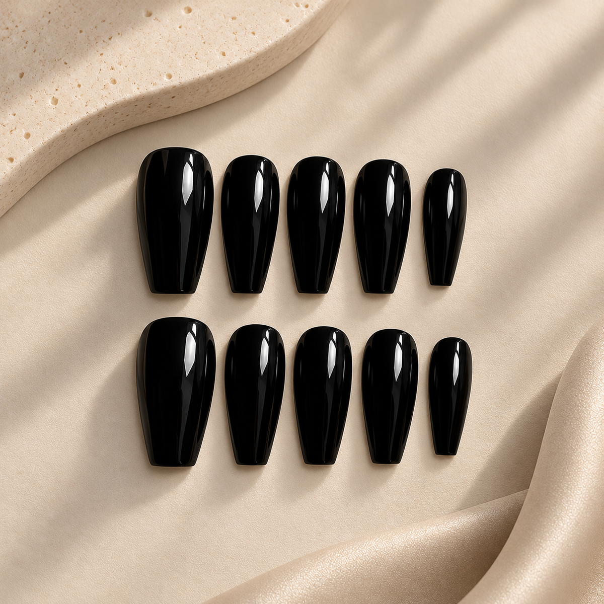 NailZagreb Glossy Black Coffin Press On Nails for Bold Minimal Chic Style