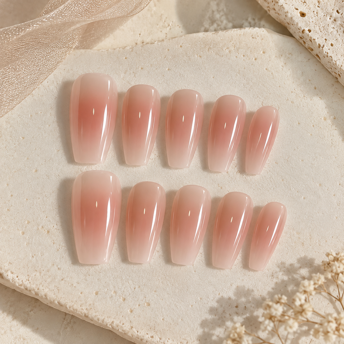 NailZagreb Milky Pink Ombre Press On Nails | Glossy Nude Gradient Nails | Clean Girl Minimal Nails | Short Coffin Press On Nails