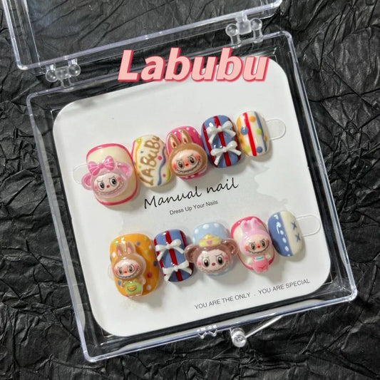 NailZagreb Cute Labubu Cartoon Press On Nails with 3D Kawaii Charm Design