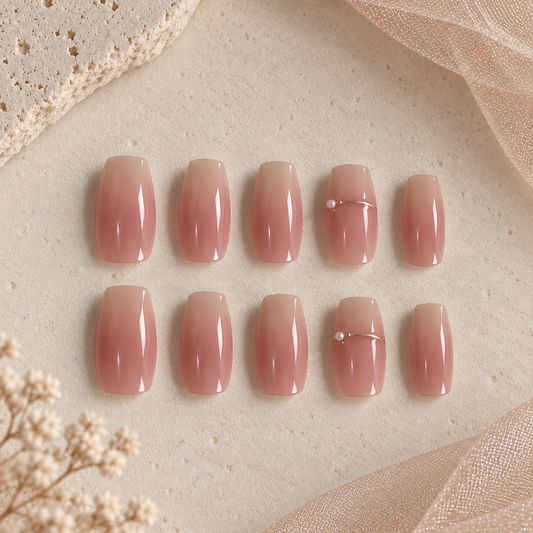 NailZagreb Glossy Nude Pink Press On Nails | Minimalist Jelly Nude Nails | Elegant Everyday Press On Nails | Long Square Nails