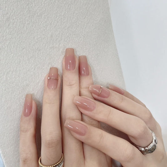 NailZagreb Glossy Nude Pink Press On Nails | Minimalist Jelly Nude Nails | Elegant Everyday Press On Nails | Long Square Nails