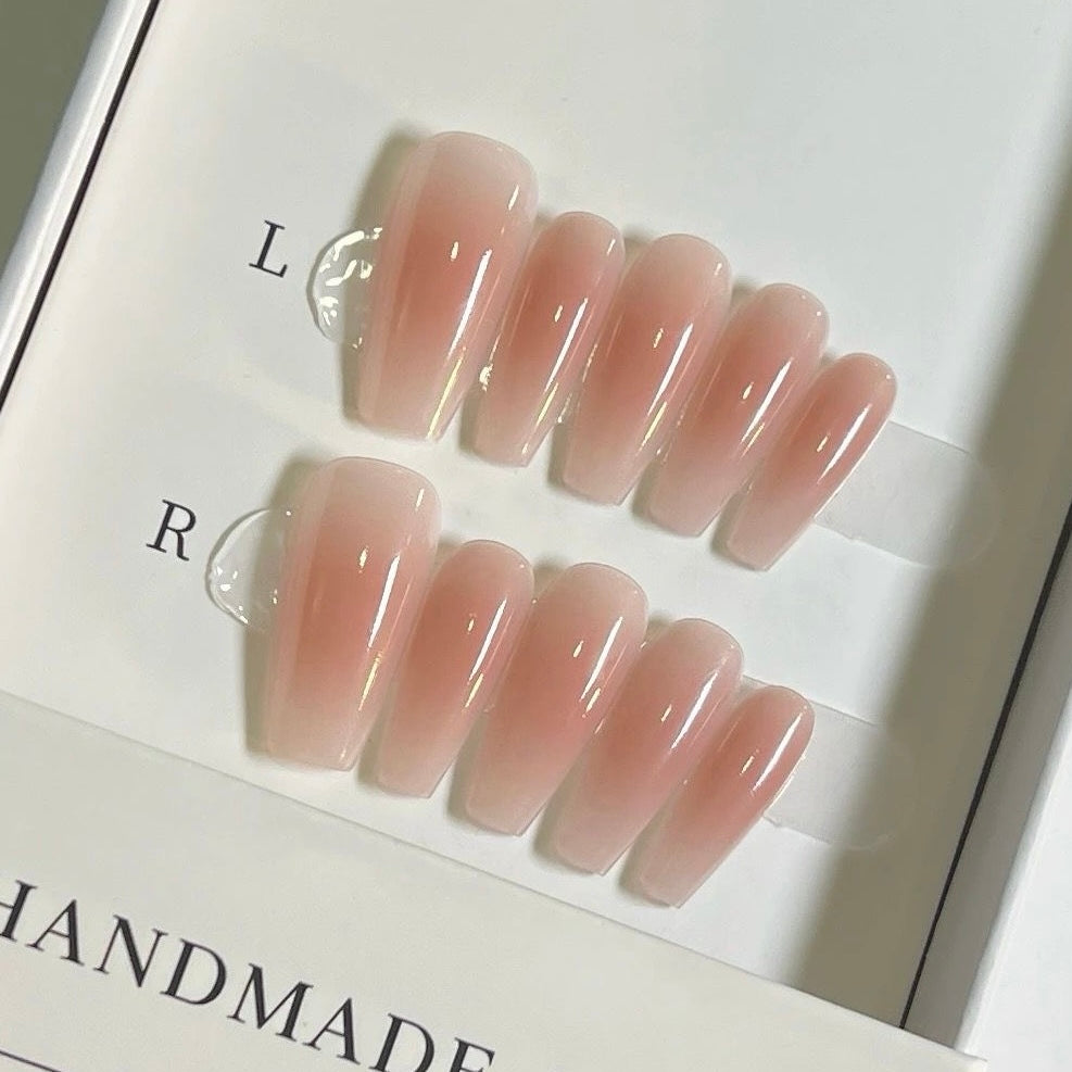 NailZagreb Milky Pink Ombre Press On Nails | Glossy Nude Gradient Nails | Clean Girl Minimal Nails | Short Coffin Press On Nails