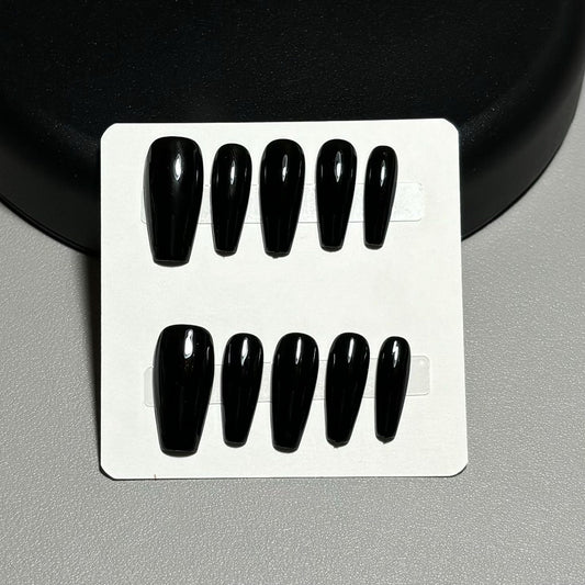 NailZagreb Glossy Black Coffin Press On Nails for Bold Minimal Chic Style