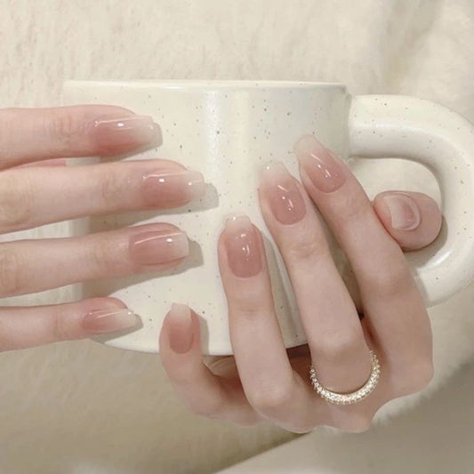 NailZagreb Milky Nude Pink Press On Nails | Glossy Jelly Nude Nails | Minimal Clean Girl Nails | Short Square Press On Nails