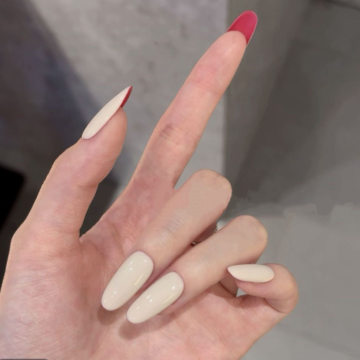 NailZagreb Burgundy French Tip Almond Press On Nails for Everyday Elegant Style