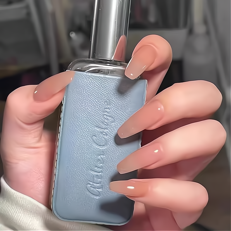 NailZagreb Glossy Nude Pink Coffin Press On Nails for Elegant Everyday Wear