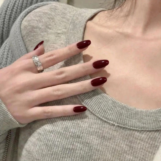 NailZagreb Glossy Burgundy Short Almond Press On Nails for Chic Everyday Wear