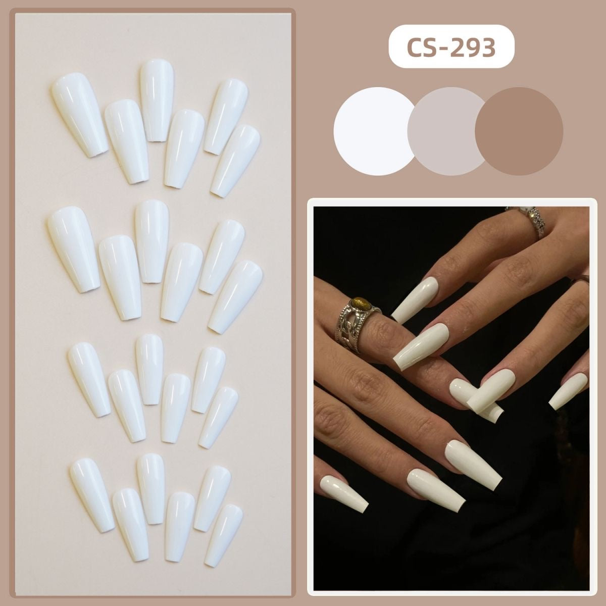 NailZagreb Glossy Milky White Coffin Press On Nails for Clean Minimal Style