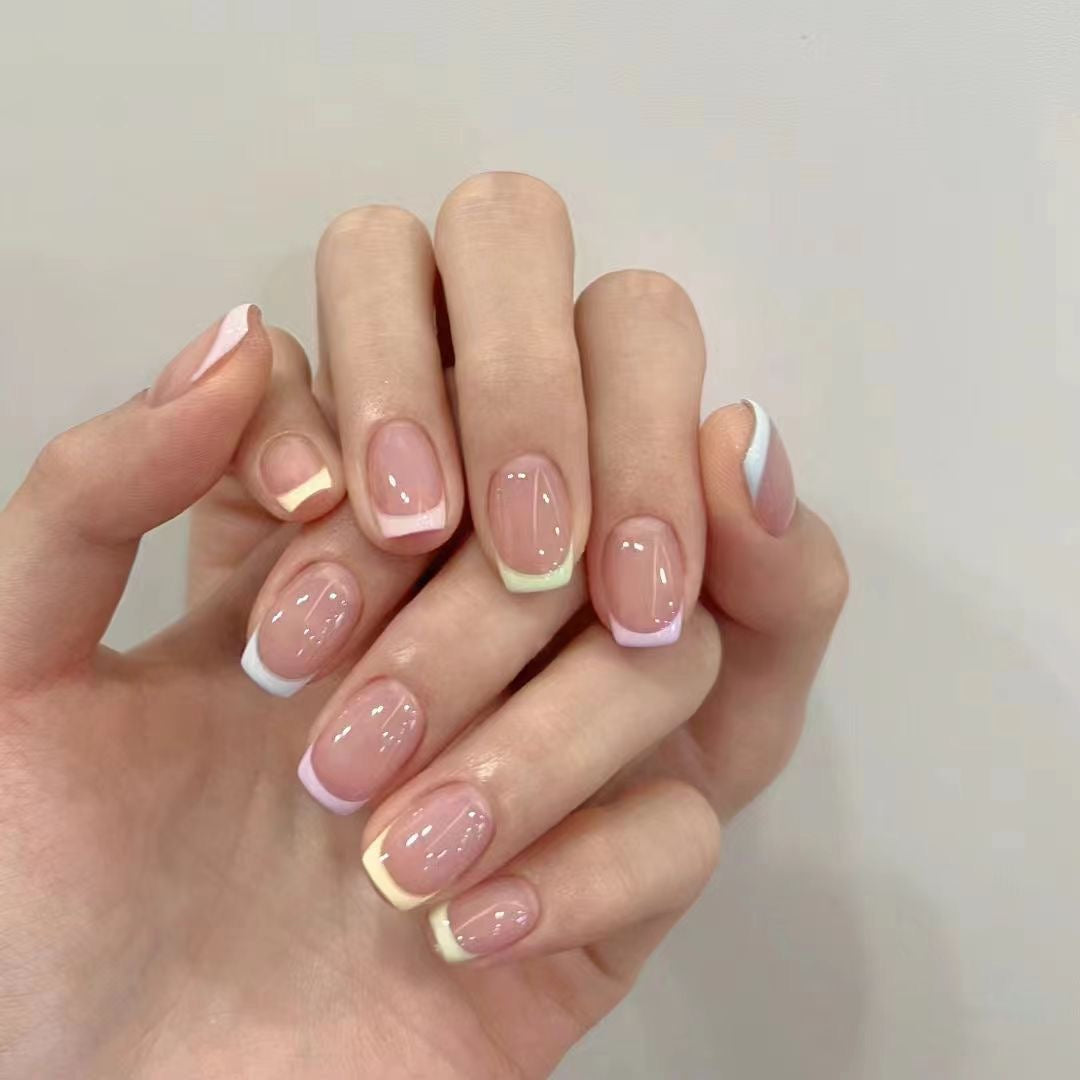 NailZagreb Nude French Press On Nails Pastel Color Tips Glossy Short Minimal Reusable False Nails